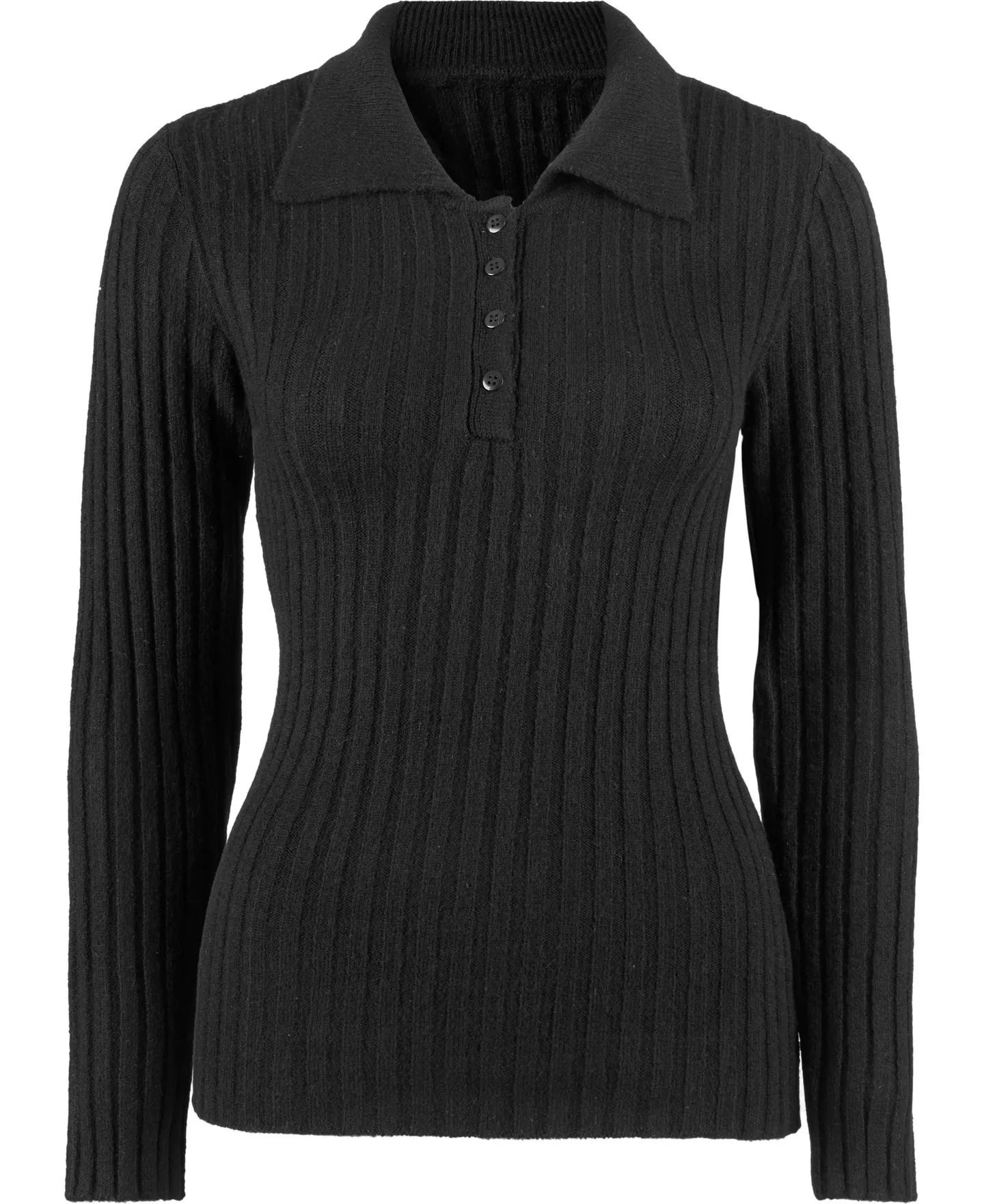 Women's Soft Ribbed Polo Top in Black | Postie