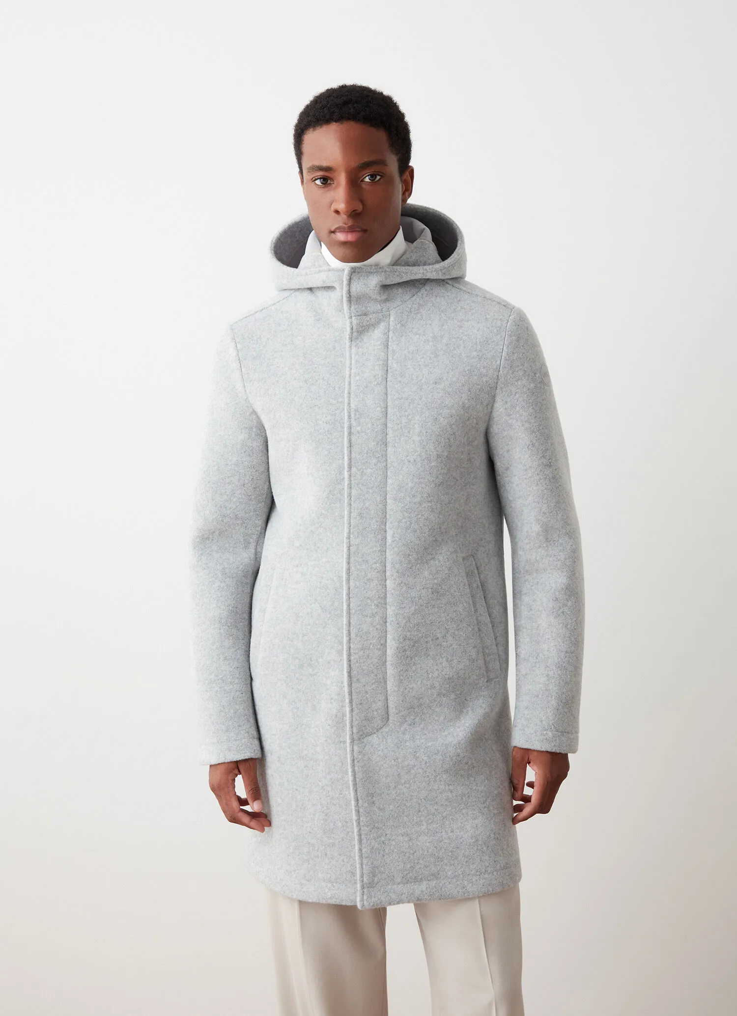 Wool baize coat with hood-